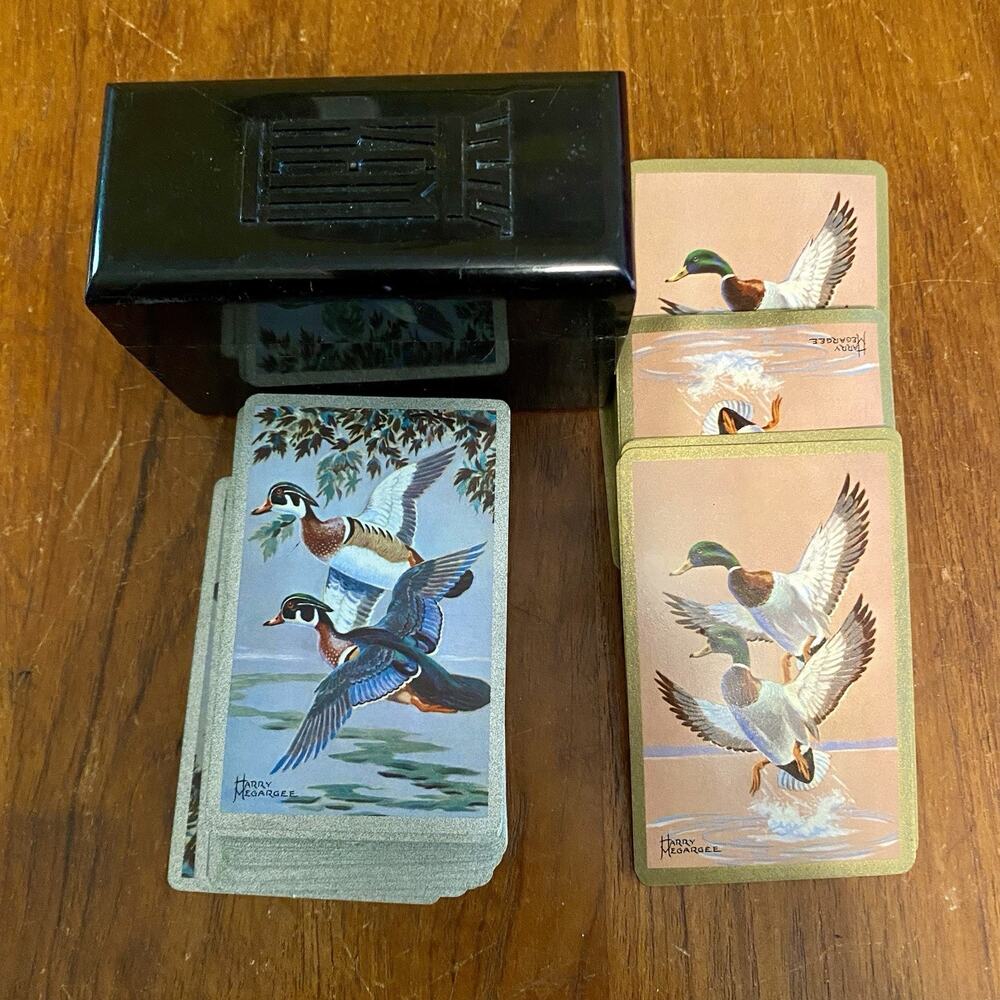 Vintage KEM Bakelite 2 Deck card case Congress Cards Mallard Duck 1963/64